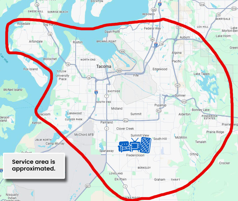 Junk Removal, Appliance, Furniture, Treadmill, TV, Refrigerator, Mattress, Boxspring in Tacoma, Lakewood, Spanaway, Graham, Orting, Bonney Lake, Tahaleh, Sumner, Puyallup, South Hill, Federal Way, Auburn, Edgewood, Milton, Parkland, Fife